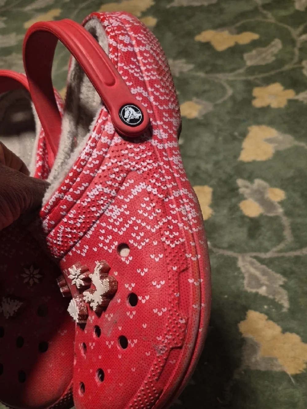 CROCS Red Holiday Pattern Fuzzy Lined Clogs
